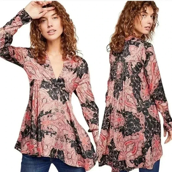 Free People Field of Butterflies Paisley Print Boho Chic Tunic Top(S) - Picture 1 of 11